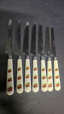 China Pearl Apple Handle Steak Knives Set Of 7 Stainless Kitchen Flatware